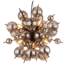 Závěsné svítidlo, kov černý, skleněné koule kouřové barvy, kabel PVC černý, nastavitelná výška, ø:550mm, V:1200mm, skleněné koule ø:24x6cm, 24x10cm, bez žárovek 6xE14, 25W 230V