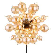 Stojací svítidlo, kov černý, kov zlaté barvy, skleněné koule jantarové, kabel PVC černý, vypínač na kabelu, ø:550mm, V:1550mm, délka kabelu 1800mm, skleněné koule ø:24x6cm, 24x10cm , bez žárovek 6xE14, Max. 25W 230V
