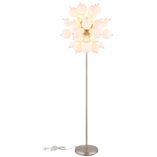 Stojací svítidlo, kov nikl matný, skleněné koule bílé, kabel PVC černý, vyínač na kabelu, ø:550mm, V:1550mm, délka kabelu 1800mm, skleněné koule ø:24x6cm, 24x10cm, bez žárovek 6x25W 230V