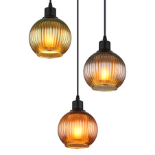 Závěsné svítidlo, kov černý, skleněné koule, kabel PVC černý, nastavitelná výška, barvy skla: 1x zelená, 1x modrá, 1x bronzová, vnitřní skla bílá, ø:360mm, V:1200mm, bez žárovek 3xE27, max. 25W 230V