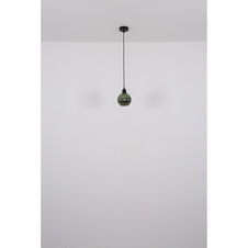 Závěsné svítidlo, kov černý, skleněná koule zelená, bílá, kabel PVC černý, možnost zkrácení výšky, vnitřní sklo bílé, ø:150mm, V:1200mm, bez žárovky 1xE27, Max. 25W 230V