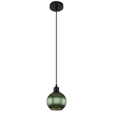 Závěsné svítidlo, kov černý, skleněná koule zelená, bílá, kabel PVC černý, možnost zkrácení výšky, vnitřní sklo bílé, ø:150mm, V:1200mm, bez žárovky 1xE27, Max. 25W 230V