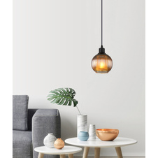 Závěsné svítidlo, kov černý, skleněná koule modrá, kabel PVC černý, možnost zkrácení výšky, vnitřní sklo bílé, ø:150mm, V:1200mm, bez žárovky 1xE27,max. 25W 230V