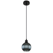 Závěsné svítidlo, kov černý, skleněná koule modrá, kabel PVC černý, možnost zkrácení výšky, vnitřní sklo bílé, ø:150mm, V:1200mm, bez žárovky 1xE27,max. 25W 230V