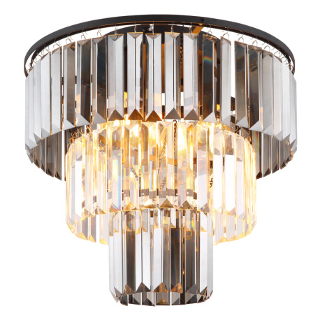 Stropní svítidlo, kov černý, skleněné křišťály kouřové, čiré, ø:400mm, V:330mm, bez žárovek 3xE27,max. 40W 230V