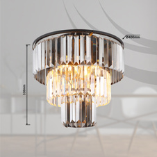 Stropní svítidlo, kov černý, skleněné křišťály kouřové, čiré, ø:400mm, V:330mm, bez žárovek 3xE27,max. 40W 230V