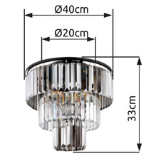 Stropní svítidlo, kov černý, skleněné křišťály kouřové, čiré, ø:400mm, V:330mm, bez žárovek 3xE27,max. 40W 230V