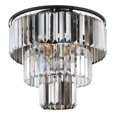 Stropní svítidlo, kov černý, skleněné křišťály kouřové, čiré, ø:400mm, V:330mm, bez žárovek 3xE27,max. 40W 230V