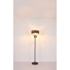 Stropní svítidlo, kov černý, skleněné křišťály kouřové, čiré, ø:400mm, V:330mm, bez žárovek 3xE27,max. 40W 230V