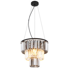 Závěsné svítidlo, kov černý, skleněné křišťály kouřové, čiré, kabel PVC černý, možnost zkrácení výšky, ø:400mm, V:1200mm, bez žárovek 3xE27,max. 40W 230V