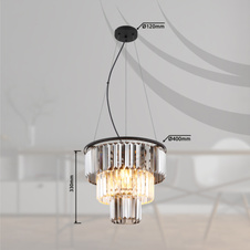 Závěsné svítidlo, kov černý, skleněné křišťály kouřové, čiré, kabel PVC černý, možnost zkrácení výšky, ø:400mm, V:1200mm, bez žárovek 3xE27,max. 40W 230V
