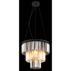 Závěsné svítidlo, kov černý, skleněné křišťály kouřové, čiré, kabel PVC černý, možnost zkrácení výšky, ø:400mm, V:1200mm, bez žárovek 3xE27,max. 40W 230V
