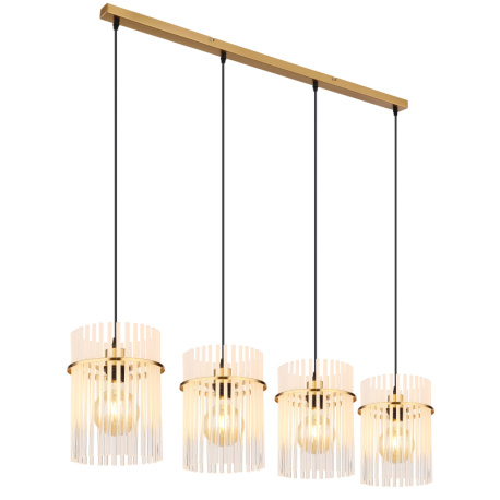 Závěsné svítidlo, kov zlaté barvy, skleněné tyče bílé, průhledné, kabel PVC černý, možnost zkrácení výšky, DxŠxV:1100x200x1400mm, bez žárovek 4xE27, Max. 60W 230V