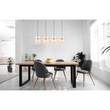 Závěsné svítidlo, kov zlaté barvy, skleněné tyče bílé, průhledné, kabel PVC černý, možnost zkrácení výšky, DxŠxV:1100x200x1400mm, bez žárovek 4xE27, Max. 60W 230V