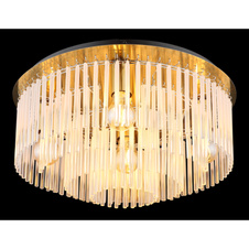 Stropní svítidlo, kov zlatá barva matná, černá, skleněné tyče bílé, průhledné, ø:500mm, V:250mm, bez žárovek 5xE27,max. 60W 230V