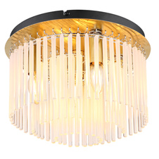 Stropní svítidlo, kov zlatá barva matná, černá, skleněné tyče bílé, průhledné, ø:320mm, V:230mm, bez žárovek 5x E14, max. 40W 230V