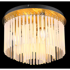 Stropní svítidlo, kov zlatá barva matná, černá, skleněné tyče bílé, průhledné, ø:320mm, V:230mm, bez žárovek 5x E14, max. 40W 230V