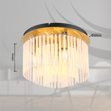 Stropní svítidlo, kov zlatá barva matná, černá, skleněné tyče bílé, průhledné, ø:320mm, V:230mm, bez žárovek 5x E14, max. 40W 230V