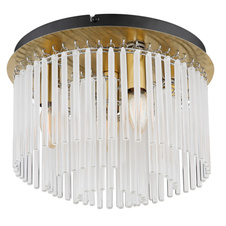 Stropní svítidlo, kov zlatá barva matná, černá, skleněné tyče bílé, průhledné, ø:320mm, V:230mm, bez žárovek 5x E14, max. 40W 230V