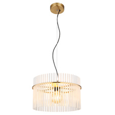 Závěsné svítidlo, kov zlaté barvy, skleněné tyče bílé, průhledné, kabel PVC černý, možnost zkrácení výšky, ø:400mm, V:1500mm, bez žárovky 1xE27,max. 60W 230V