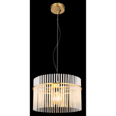 Závěsné svítidlo, kov zlaté barvy, skleněné tyče bílé, průhledné, kabel PVC černý, možnost zkrácení výšky, ø:400mm, V:1500mm, bez žárovky 1xE27,max. 60W 230V