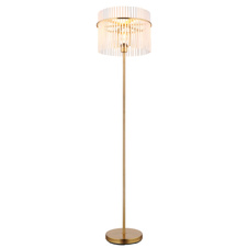 Stojací svítidlo, kov zlaté barvy, skleněné tyče bílé, průhledné, kabel PVC černý, vypínač na kabelu, ø:380mm, V:1520mm, délka kabelu 1800mm, bez žárovky 1xE27, max. 60W 230V