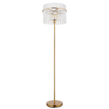 Stojací svítidlo, kov zlaté barvy, skleněné tyče bílé, průhledné, kabel PVC černý, vypínač na kabelu, ø:380mm, V:1520mm, délka kabelu 1800mm, bez žárovky 1xE27, max. 60W 230V
