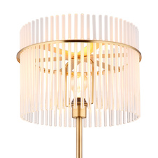 Stojací svítidlo, kov zlaté barvy, skleněné tyče bílé, průhledné, kabel PVC černý, vypínač na kabelu, ø:380mm, V:1520mm, délka kabelu 1800mm, bez žárovky 1xE27, max. 60W 230V
