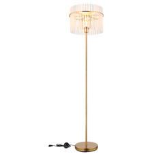 Stojací svítidlo, kov zlaté barvy, skleněné tyče bílé, průhledné, kabel PVC černý, vypínač na kabelu, ø:380mm, V:1520mm, délka kabelu 1800mm, bez žárovky 1xE27, max. 60W 230V
