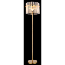 Stojací svítidlo, kov zlaté barvy, skleněné tyče bílé, průhledné, kabel PVC černý, vypínač na kabelu, ø:380mm, V:1520mm, délka kabelu 1800mm, bez žárovky 1xE27, max. 60W 230V