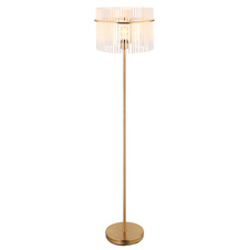 Stojací svítidlo, kov zlaté barvy, skleněné tyče bílé, průhledné, kabel PVC černý, vypínač na kabelu, ø:380mm, V:1520mm, délka kabelu 1800mm, bez žárovky 1xE27, max. 60W 230V