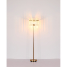 Stolní svítidlo, kov zlaté barvy, skleněné tyče bílé, průhledné, kabel PVC černý, kolébkový vypínač na kabelu, ø:150mm, V:375mm, délka kabelu 1500mm, bez žárovky 1xE14, max. 40W 230V