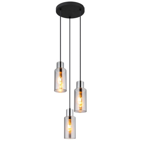 Závěsné svítidlo, kov černý, sklo kouřové barvy, kabel PVC černý, možnost zkrácení výšky, ø:320mm, V:1200mm, bez žárovek 3xE27,max. 25W 230V