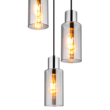Závěsné svítidlo, kov černý, sklo kouřové barvy, kabel PVC černý, možnost zkrácení výšky, ø:320mm, V:1200mm, bez žárovek 3xE27,max. 25W 230V