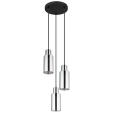 Závěsné svítidlo, kov černý, sklo kouřové barvy, kabel PVC černý, možnost zkrácení výšky, ø:320mm, V:1200mm, bez žárovek 3xE27,max. 25W 230V
