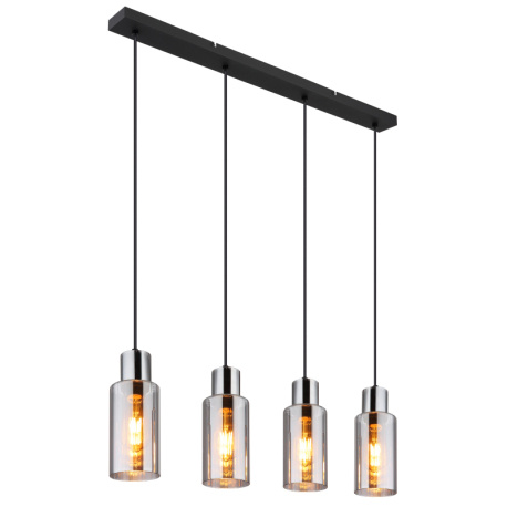 Závěsné svítidlo, kov černý, sklo kouřové barvy, kabel PVC černý, možnost zkrácení výšky, DxŠxV:820x100x1200mm, bez žárovek 4xE27,max. 25W 230V