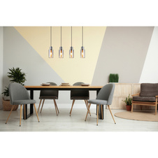 Závěsné svítidlo, kov černý, sklo kouřové barvy, kabel PVC černý, možnost zkrácení výšky, DxŠxV:820x100x1200mm, bez žárovek 4xE27,max. 25W 230V