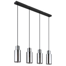 Závěsné svítidlo, kov černý, sklo kouřové barvy, kabel PVC černý, možnost zkrácení výšky, DxŠxV:820x100x1200mm, bez žárovek 4xE27,max. 25W 230V