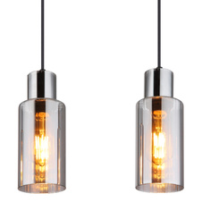 Závěsné svítidlo, kov černý, sklo kouřové barvy, kabel PVC černý, možnost zkrácení výšky, DxŠxV:820x100x1200mm, bez žárovek 4xE27,max. 25W 230V