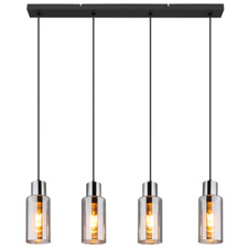 Závěsné svítidlo, kov černý, sklo kouřové barvy, kabel PVC černý, možnost zkrácení výšky, DxŠxV:820x100x1200mm, bez žárovek 4xE27,max. 25W 230V