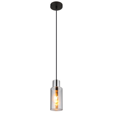 Závěsné svítidlo, kov černý, sklo kouřové barvy, kabel PVC černý, možnost zkrácení výšky, ø:100mm, V:1200mm, bez žárovky 1xE27,max. 25W 230V