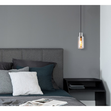 Závěsné svítidlo, kov černý, sklo kouřové barvy, kabel PVC černý, možnost zkrácení výšky, ø:100mm, V:1200mm, bez žárovky 1xE27,max. 25W 230V