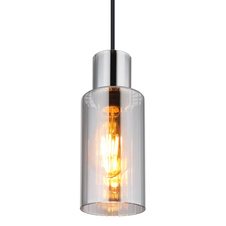 Závěsné svítidlo, kov černý, sklo kouřové barvy, kabel PVC černý, možnost zkrácení výšky, ø:100mm, V:1200mm, bez žárovky 1xE27,max. 25W 230V