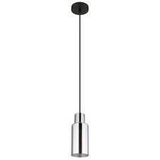 Závěsné svítidlo, kov černý, sklo kouřové barvy, kabel PVC černý, možnost zkrácení výšky, ø:100mm, V:1200mm, bez žárovky 1xE27,max. 25W 230V