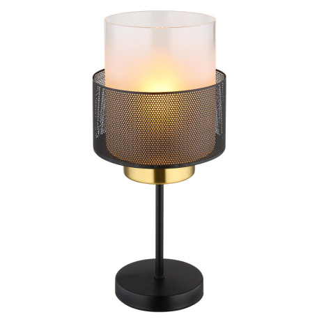 Stolní svítidlo, kov černý matný, sklo satinované, průhledné, černý textilní kabel, kolébkový vypínač na kabelu, ø:180mm, V:400mm, délka kabelu 1500mm, bez žárovky 1xE27, max. 60W 230V