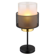 Stolní svítidlo, kov černý matný, sklo satinované, průhledné, černý textilní kabel, kolébkový vypínač na kabelu, ø:180mm, V:400mm, délka kabelu 1500mm, bez žárovky 1xE27, max. 60W 230V