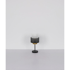 Stolní svítidlo, kov černý matný, sklo satinované, průhledné, černý textilní kabel, kolébkový vypínač na kabelu, ø:180mm, V:400mm, délka kabelu 1500mm, bez žárovky 1xE27, max. 60W 230V