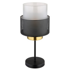 Stolní svítidlo, kov černý matný, sklo satinované, průhledné, černý textilní kabel, kolébkový vypínač na kabelu, ø:180mm, V:400mm, délka kabelu 1500mm, bez žárovky 1xE27, max. 60W 230V
