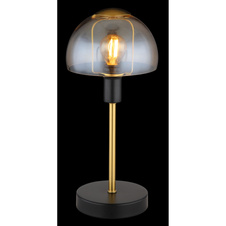 Stolní svítidlo, kov černý, kov zlatý, sklo jantarové, kabel PVC černý, dotykové zapínání/vypínání, ø:150mm, V:320mm, délka kabelu 1500mm, bez žárovky 1xE14, max. 25W 230V