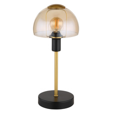 Stolní svítidlo, kov černý, kov zlatý, sklo jantarové, kabel PVC černý, dotykové zapínání/vypínání, ø:150mm, V:320mm, délka kabelu 1500mm, bez žárovky 1xE14, max. 25W 230V